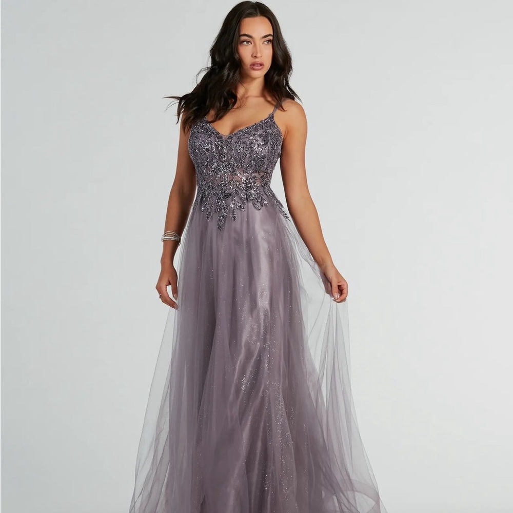Vanessa A-Line Glitter Tulle Formal Dress